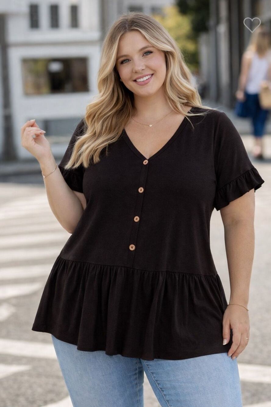 Heimish Black Ruffle Hem Top โ Size XL